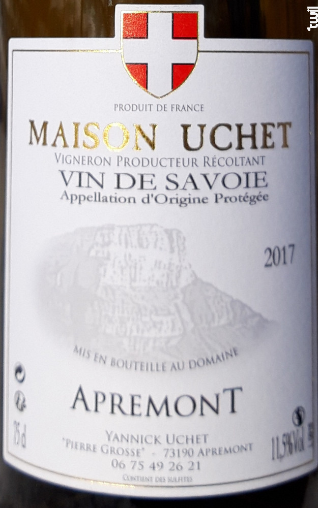 Domaine Uchet Apremont 2018 Vindesavoie Apremont vin Blanc Jacquere