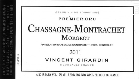 Chassagne-Montrachet Premier Cru Morgeot - Vincent Girardin - 2011 - Rouge