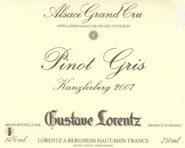 PINOT GRIS KANZLERBERG - Gustave Lorentz - 2011 - Blanc