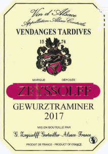 Gewurztraminer Vendanges Tardives - Maison Zeyssolff - 2017 - Blanc