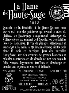 La Dame de Haute-Sage - Château Peneau - 2018 - Rouge