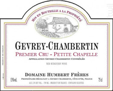 Gevrey-Chambertin Premier Cru Petite Chapelle - Domaine Humbert Frères - 2016 - Rouge
