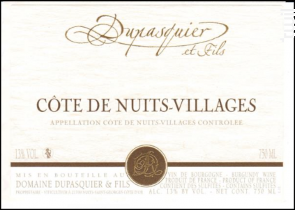 Côte de Nuits Villages - Domaine Dupasquier et Fils - 2021 - Rouge