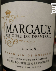 Margaux - Cuvée L'origine de Desmirail - Denis Lurton - Château DESMIRAIL - 2010 - Rouge