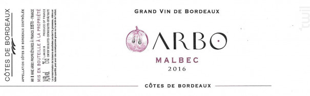 ARBO Malbec - Vignobles ARBO - 2016 - Rouge