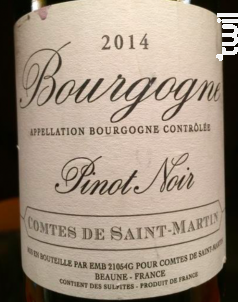Bourgogne Pinot Noir - Comtes de Saint Martin - 2015 - Rouge