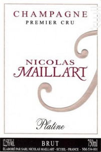 Brut Platine Premier Cru - Champagne Nicolas Maillart - Non millésimé - Effervescent