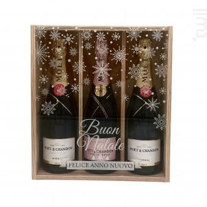 Coffret Cadeau Bois - Vitre Flocon - 2 Brut & 1 Rosé - Moët & Chandon - Non millésimé - Effervescent