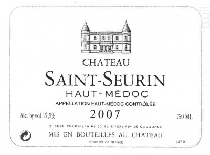 CHÂTEAU SAINT SEURIN - Château Saint Seurin - 2007 - Rouge