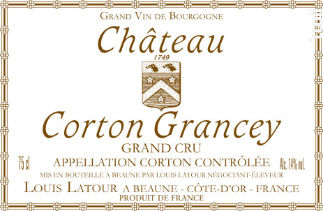 Château Corton Grancey Grand Cru - Maison Louis Latour - 2018 - Rouge