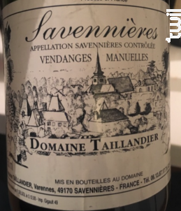 Savennières Vendanges manuelles - Domaine Taillandier - 2008 - Blanc