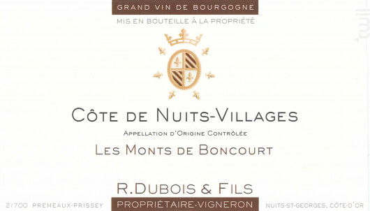 Côte de Nuits-Villages - Les Monts de Boncourt - Domaine R. Dubois et Fils - 2018 - Blanc