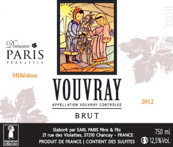Vouvray Brut - Méthode Traditionnelle Millésimé - Domaine Paris Père et Fils - 2014 - Effervescent