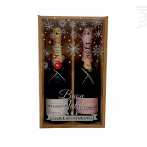 Coffret Cadeau Bois - Vitre Flocon - 1 Brut & 1 Rosé - Moët & Chandon - Non millésimé - Effervescent
