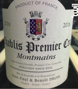 Chablis Premier Cru Montmains - Domaine Jean-Paul et Benoit Droin - 2021 - Rouge