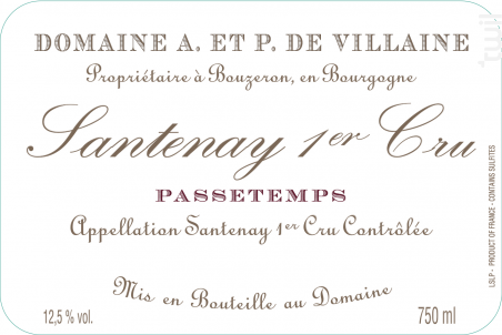 Santenay Premier Cru Passetemps - Domaine de Villaine - 2018 - Rouge