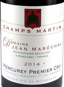 Mercurey Premier Cru Champs Martin - Domaine Jean Marechal - 2014 - Rouge