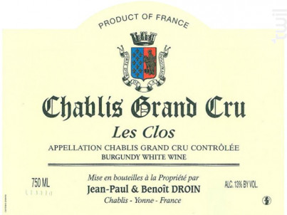 Jean Paul & Benoit Droin Chablis Grand Crus Les Clos - Domaine Jean-Paul et Benoit Droin - 2016 - Blanc