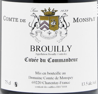 Brouilly - Cuvée du Commandeur - Domaine Comte De Monspey - 2013 - Rouge