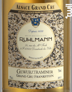 Gewurztraminer Grand Cru Frankstein - Ruhlmann - 2018 - Blanc