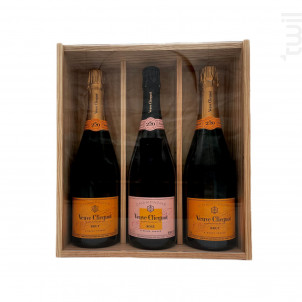 Coffret Cadeau Bois - Vitre Transparente - 2 Brut & 1 Rosé - Veuve Clicquot - Non millésimé - Effervescent