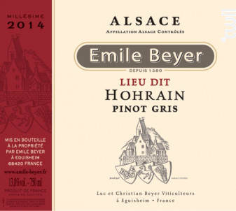 Pinot Gris Lieu-dit Hohrain - Domaine Emile Beyer - 2014 - Blanc