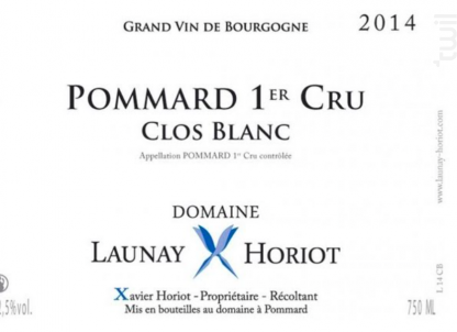POMMARD CLOS BLANC - DOMAINE LAUNAY HORIOT - 2015 - Rouge