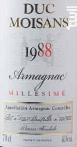 DUC MOISANS Armagnac - Distillerie des Moisans - 1988 - Blanc