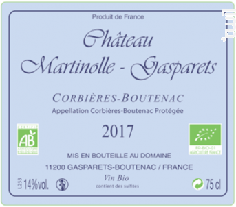 Corbières-Boutenac Artisanal BIO - Domaine Martinolle-Gasparets - 2020 - Rouge