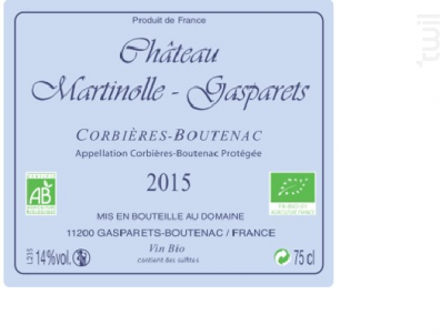 Corbières-Boutenac Artisanal BIO - Domaine Martinolle-Gasparets - 2015 - Rouge