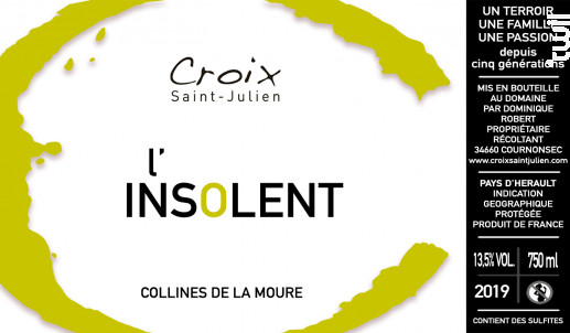 L ’insolent - Domaine Croix Saint Julien - 2021 - Blanc