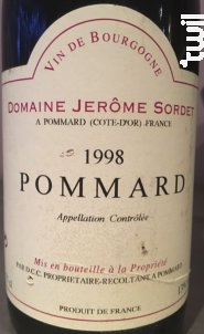Pommard - Jérôme Sordet - 1998 - Rouge