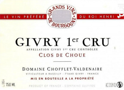 Givry 1er Cru  Clos de Choué - Domaine Chofflet - 2014 - Rouge