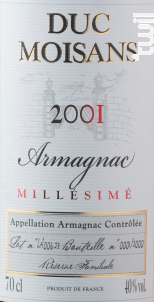 DUC MOISANS Armagnac - Distillerie des Moisans - 2001 - Blanc