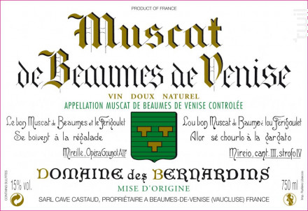 Muscat de Beaumes de Venise - Domaine Des Bernardins - 2020 - Blanc