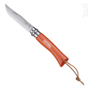 Couteau Baroudeur N°7 Lame 8 Cm Orange Avec Lien En Cuir - opinel -  - 