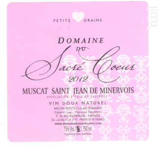 Cuvée Muscat de St Jean de Minervois - Domaine du Sacré Coeur - 2019 - Blanc