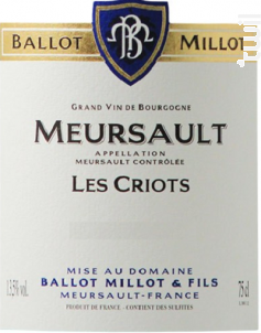 Meursault Les Criots - Domaine Ballot-Millot - 2016 - Blanc
