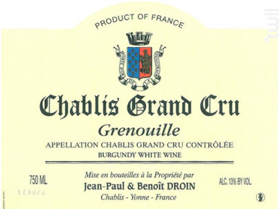 Jean Paul & Benoit Droin Chablis Grand Crus Les Grenouilles - Domaine Jean-Paul et Benoit Droin - 2021 - Blanc