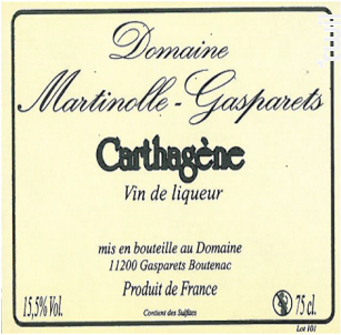Carthagène Rouge Artisanal - Domaine Martinolle-Gasparets - 2016 - Rouge