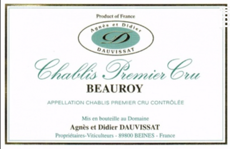 CHABLIS 1er Cru BEAUROY - Domaine Agnès & Didier Dauvissat - 2017 - Blanc