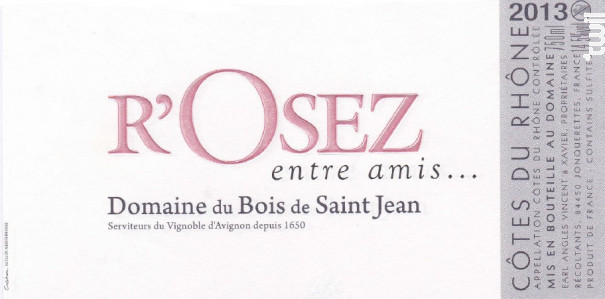 R'Osez entre amis - Domaine du Bois de Saint Jean - 2017 - Rosé