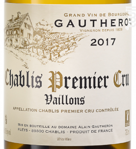 Chablis Premier Cru Vaillons - Domaine Gautheron Alain et Cyril - 2017 - Blanc
