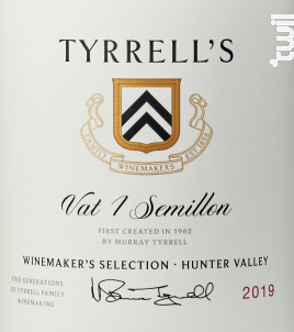 VAT 1 - SEMILLON - TYRRELL'S WINES - 2017 - Blanc