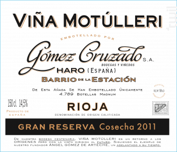 Vina Motulleri Gran Reserva - GOMEZ CRUZADO - 2011 - Rouge