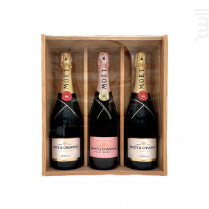 Coffret Cadeau Bois - Vitre Transparente - 2 Brut & 1 Rosé - Moët & Chandon - Non millésimé - Effervescent