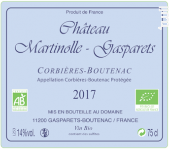 Corbières-Boutenac Artisanal BIO - Domaine Martinolle-Gasparets - 2017 - Rouge