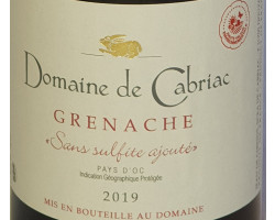 Grenache noir sans sulfite ajouté - Château de Cabriac - 2019 - Rouge