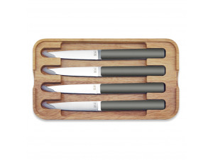 Coffret De 4 Couteaux À Steak Hector Gris Taupe Lame Lisse - Tarrerias Bonjean -  - 