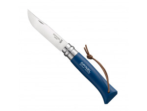 Couteau Baroudeur N°8 Lame 8.5 Cm Bleu Avec Lien En Cuir - opinel -  - 